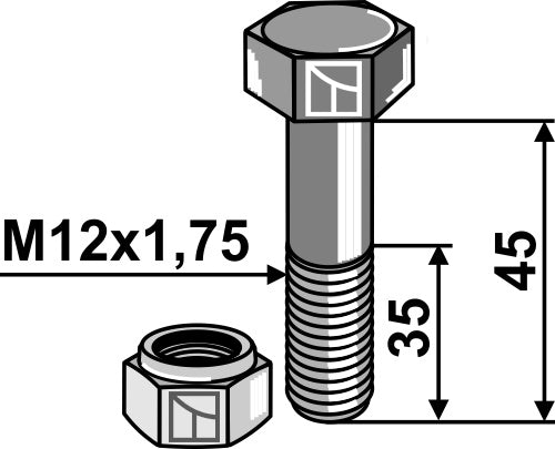 Bolt med selvlåsende mutter - M12 - 8.8