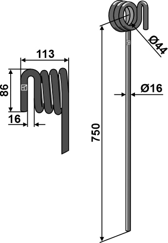 Following tine Ø16mm, right