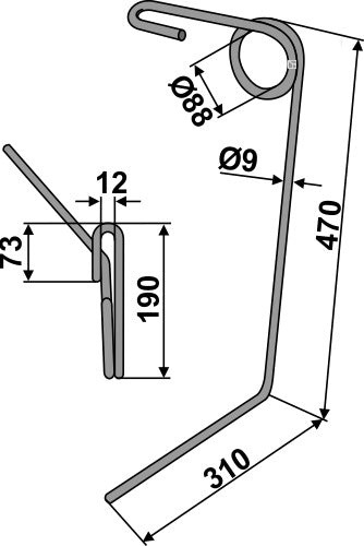 Following tine Ø9mm - right