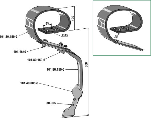 Fjädertand komplett med skär, system David III