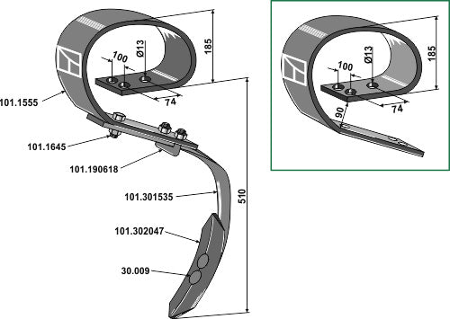 Fjädertand komplett med skär