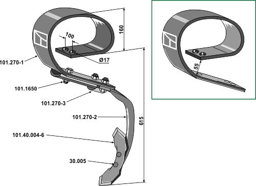 Fjädertand komplett med skär Doublet Record