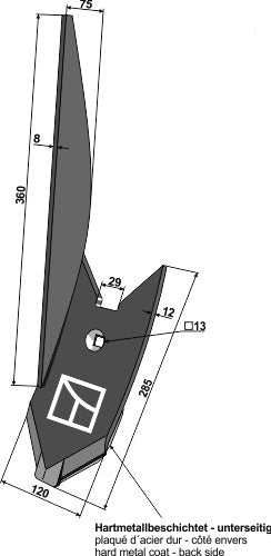 Lateral cultivator point - left - hard metal faced
