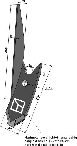 Lateral cultivator point - left - hard metal faced