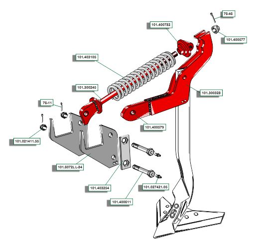 Stenfrigørelsesmekanisme komplet uden tand, holder og skær