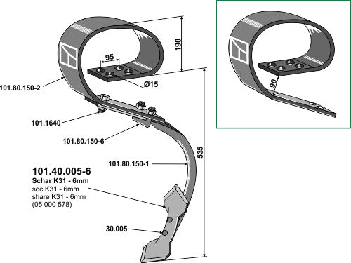 Fjädertand komplett med skär, system David I