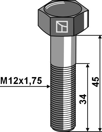 Kuusiokantapultti M12x1,75x45 ilman mutteria