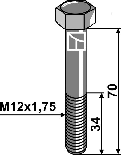Skjærbolt M12 uten mutter