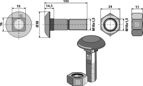 Plogbolt M16x1,5x100 og sekskantmutter