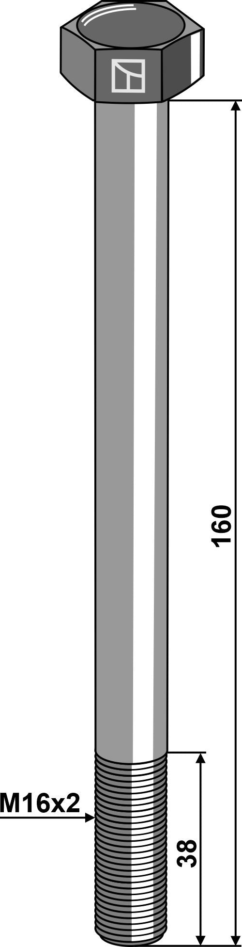 Kuusiokantapultti M16x2x160 ilman mutteria