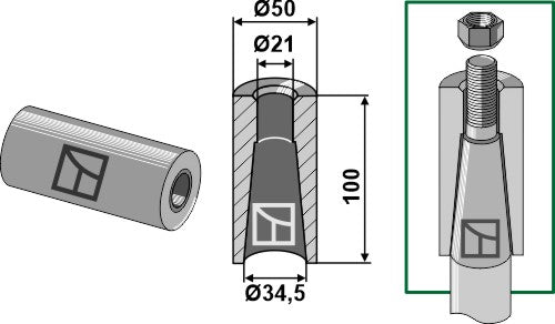 Sveisehylse for tind med M20-gjenger