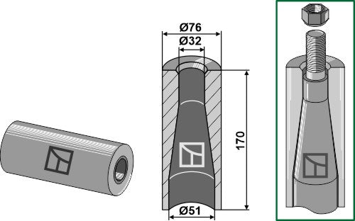 Sveisehylse for tind med M28-gjenger