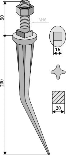 Kartionmuotoiset haravan hampaat, joissa on uurteet