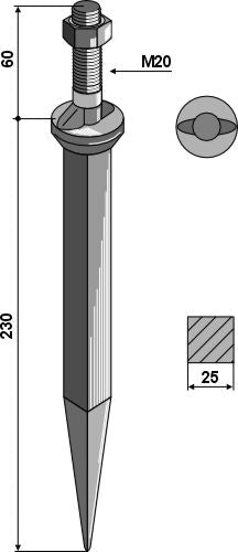 Sead harrow tand af borstål med oval hals på tværs af bevægelsesretningen