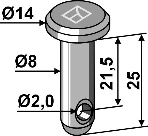 Halkaisijaltaan 8 mm:n ja pituudeltaan 25 mm:n sorkkapultti