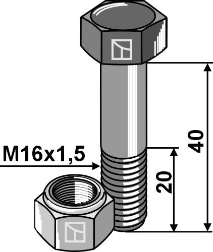 Sekskantbolt M16x1,5x40 med selvlåsende mutter
