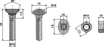 Kultivaattoripultti - M10x35 - 8.8