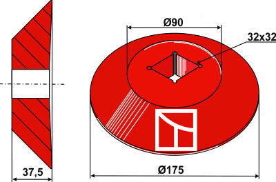 Ändskiva - yttre för 30x30 kvadratisk axel