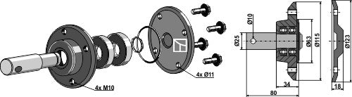 Sporkulelager for labb komplett med aksel Ø25 mm