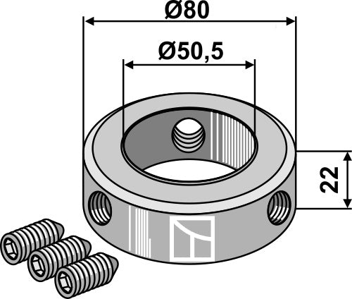 Kiinnityskaulus akselille Ø50, mukana ruuvit M12