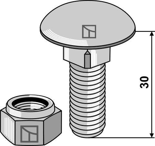 Skruv med skålhuvud M12x1,75x30 med självlåsande mutter