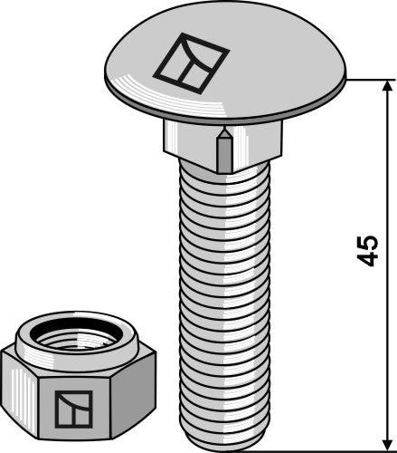 Lautasruuvi M12x1,75x45 itselukittuvilla muttereilla