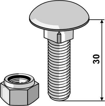 Skruv med skålhuvud M10x1,5x30 med självlåsande muttrar