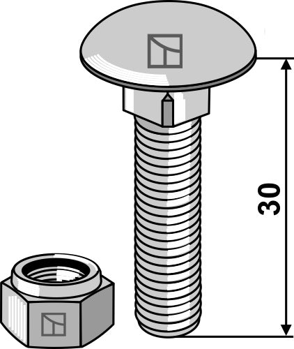Skruv med skålhuvud M8x1,25x30 med självlåsande muttrar