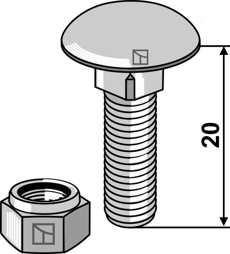 Skruv med skålhuvud M8x1,25x20 med självlåsande muttrar