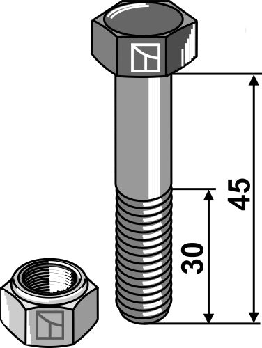 Sekskantbolt M12x1,75x45 med selvlåsende møtrik
