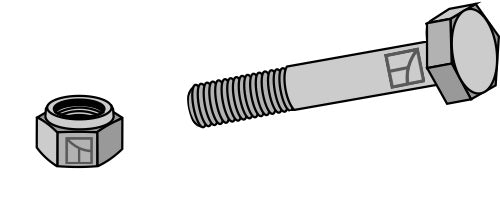 Sexkantskruv M12x1,75x65 med självlåsande mutter