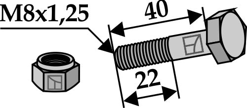Kuusiokantapultti M8x1,25x40 itselukittuvalla mutterilla