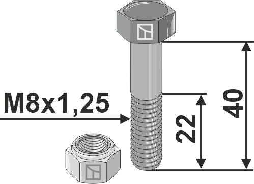 Kuusiokantapultti M8x1,25x40 itselukittuvalla mutterilla