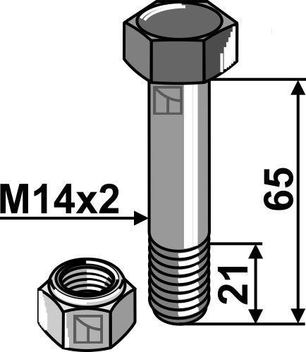Kuusiokantapultti M14x2x65 itselukittuvalla mutterilla