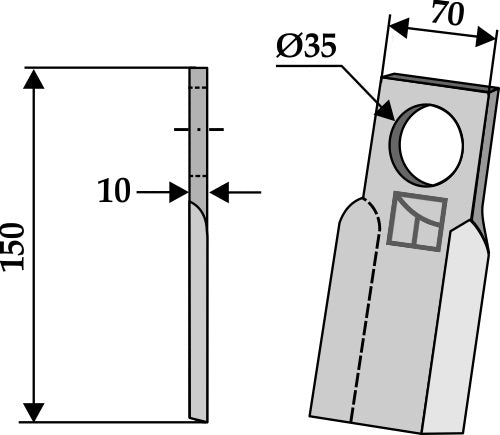 Rak blad 150x70mm - vänster