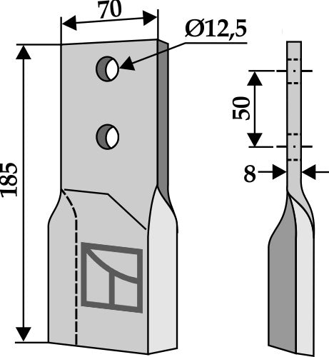 Rakt blad 185 x 70 mm