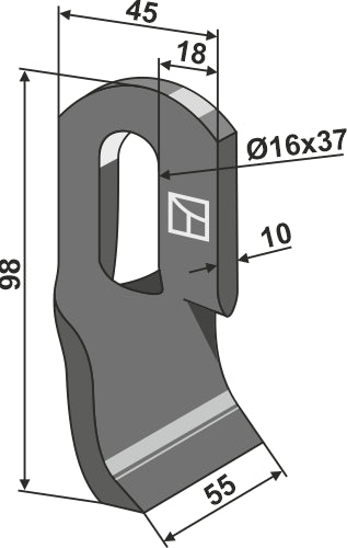 Kiertynyt terä 98 x 45 mm
