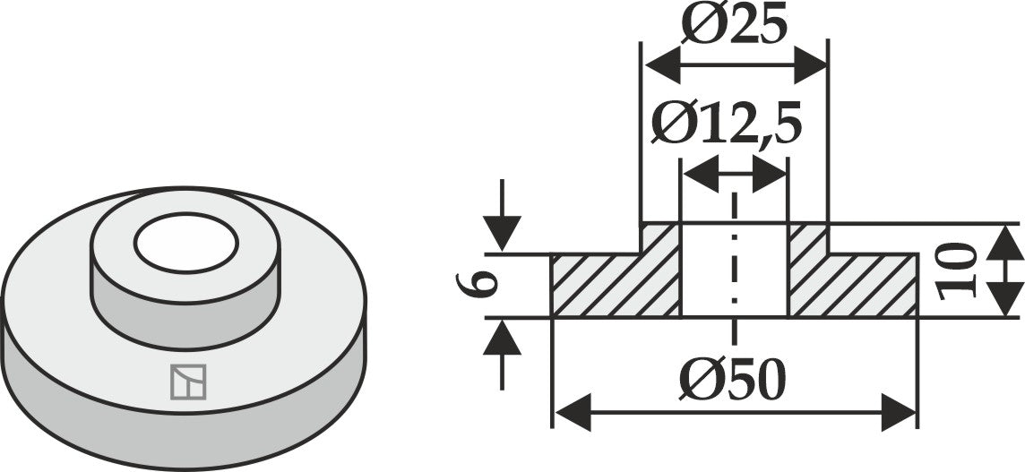 Ulkoinen holkki 10xØ12,5xØ50