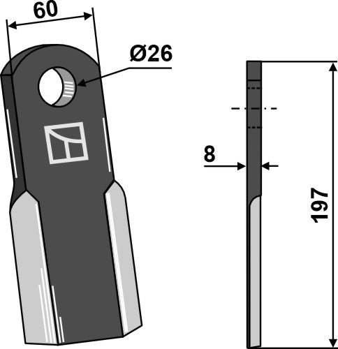 Lige klinge 197 x 60 mm