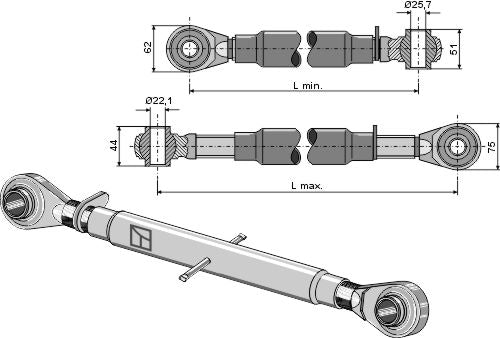 Top-link med hærdet tie-rod M30x3,5