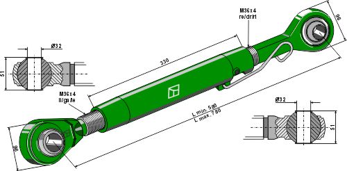 Top-links med hærdet tie-rod M36x4