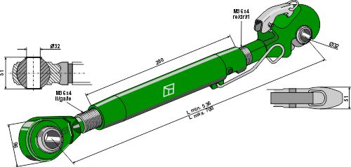 Yläkiinnikkeet automaattisella koukulla ja vetotangolla M36x4