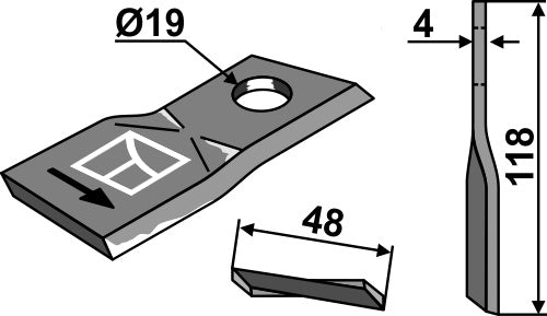 Rotorklippareblad 118x48 mm