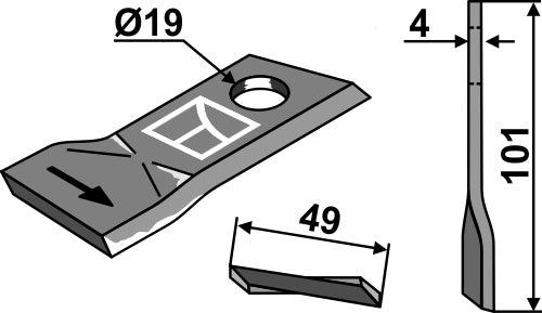 Pyörivä leikkuuterä 101x49mm