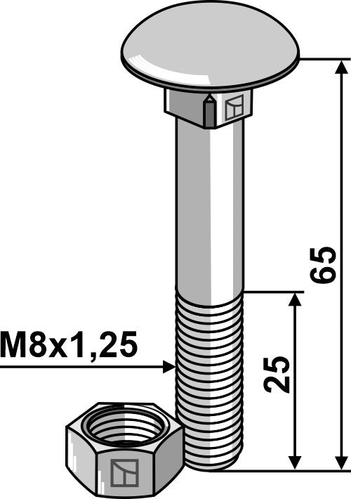 Ruuvit M8x1,25x65 galvanoidut mutterilla