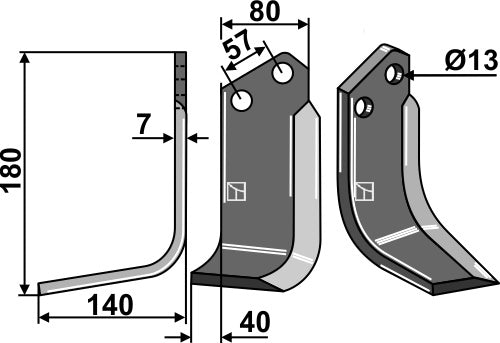 Klinge 180 x 80 mm, venstre