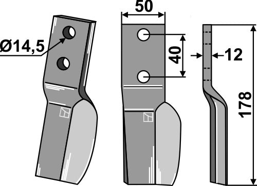 Rotationspinne 178x50 mm, höger