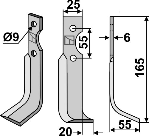 Blade 165x25mm, right