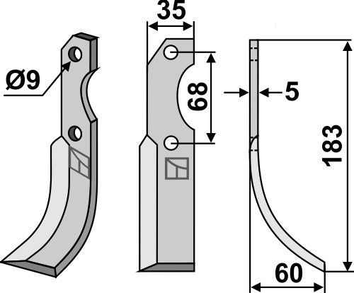 Terä 183 x 35 mm, oikea