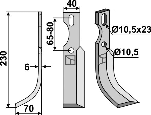 Allround-klinge 230 x 40 mm, venstre